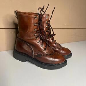 Vintage Justin Work Boots Women’s 6B Brown Leather Lace Up Double Comfort USA